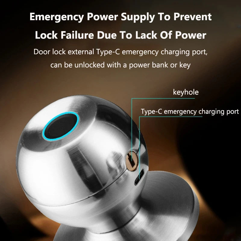 Smart Fingerprint Round Door Knob